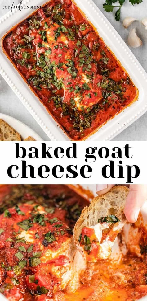 This baked goat cheese recipe is an easy & delicious appetizer. Goat cheese is baked with marinara sauce, diced tomatoes, balsamic vinegar and spices. Roasted Tomato Goat Cheese Dip, Goat Cheese Marinara Appetizer, Eggplant Goat Cheese Recipes, Stuffed Peppers Goat Cheese, Low Calorie Goat Cheese Recipes, Recipes With Goat Milk, Goat Cheese Tomato Appetizer, Goat Cheese And Marinara Dip, Goats Cheese Appetizer