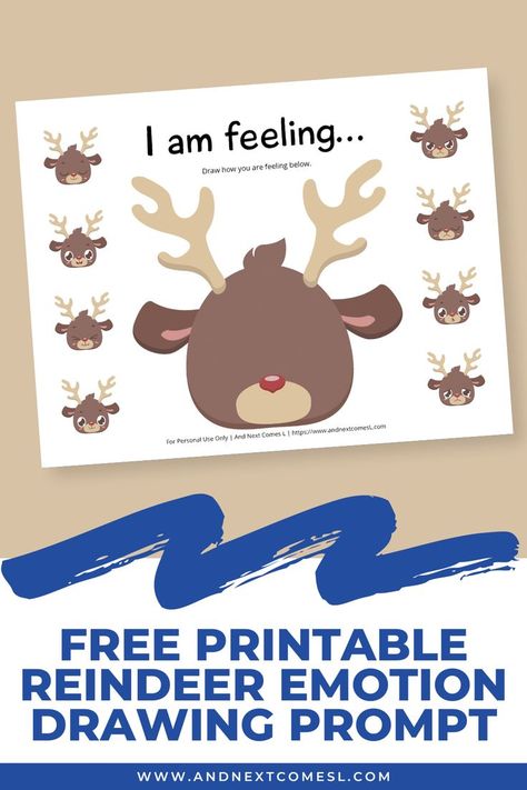 Screenshot of a reindeer themed I am feeling emotion drawing prompt on a tan background. There is a text overlay in navy that says "Free Printable Reindeer Emotion Drawing Prompt." Winter Mindfulness Activities, Toddler Reindeer Activities, Social Emotional Christmas Activities, Christmas Social Emotional Preschool, Winter Social Emotional Activities For Toddlers, Christmas Mindfulness Activities, Christmas Emotions Activity, Reindeer Activities For Kids, Reindeer Activities For Toddlers