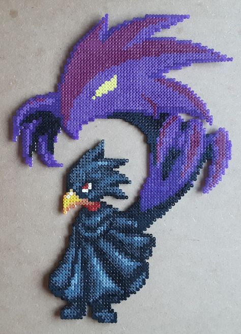 Original design by Wanderingstreet on DeviantArt. Anime Fuse Beads Patterns, Perler Bead Anime Patterns, Mha Perler Bead Patterns, Mha Perler Beads, Anime Perler Bead Patterns, Anime Perler, Fumikage Tokoyami, Pokemon Cross Stitch, Hamma Beads Ideas