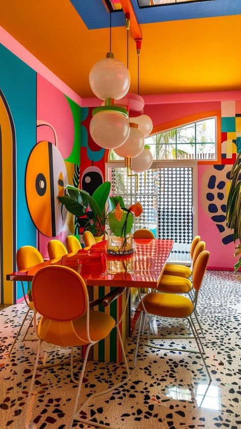 If I Designed an Airbnb Mansion: Bringing the Vibrant Vibe to Life — Living Bright Interiors Maximalist Dining Rooms, Ideas For Airbnb, 70's Room, Unrealistic House, House Room Design, Funky Dining Room, Funky Interior Design, Funky Living Room, Estilo Kitsch