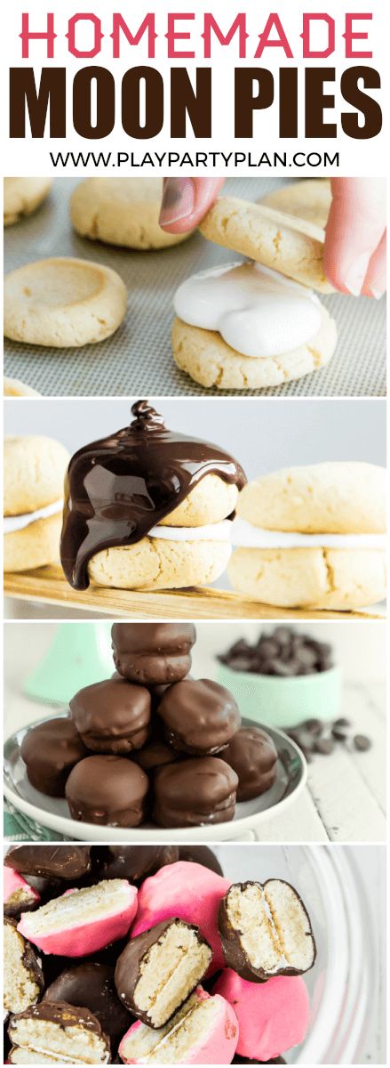 This homemade moon pie recipe is one of the easiest desserts you can make! No need for homemade marshmallows, just a little sugar and time. Just like the moon pies you find in the store, everyone will love this yummy recipe! Moonpie Recipe, Moon Pie Recipe, Fun Easy Desserts, Easiest Desserts, Moon Pie, Moon Pies, Recipe Cake, Homemade Marshmallows, Delicious Cookies