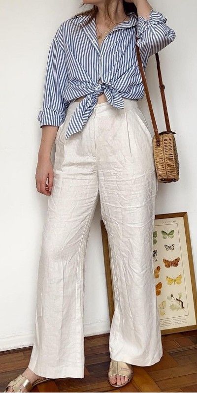 Beige Linen Pants Outfit, White Linen Pants Outfit, Linen Pants Outfit, White Linen Pants, Casual Outfit Inspiration, Casual Day Outfits, Minimalist Dresses, Romantic Look, Dresses Ideas