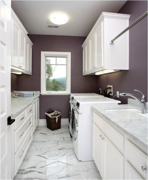 plum paint laundry room Contemporary Laundry, Traditional Laundry Room, Laundry Room Colors, Dream Laundry Room, Laundry Room Cabinets, Laundry Room Remodel, Small Laundry Rooms, Small Laundry Room, Small Laundry