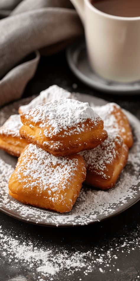 Vanilla French Beignets [120 Minutes] – Chasety French Beignets, Beignet Recipe, French Dessert Recipes, Healthy Dinner Ideas, Fried Dough, French Cooking, Beignets, Favorite Food, Powdered Sugar