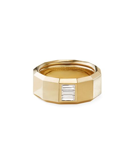 DAVID YURMAN MEN'S 18K GOLD 10MM FACETED BAND RING WITH DIAMONDS. #davidyurman David Yurman Mens Ring, David Yurman Mens, Man Jewelry, Modern Silver Jewelry, David Yurman Ring, Mens Band Rings, Engagement Rings For Men, Mens Band, Mens Gold