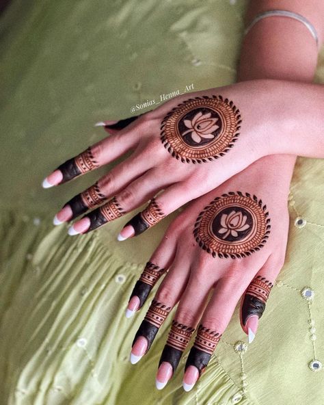 23 Wedding Nail Ideas for Brides That'll Steal The Show Lotus Mehendi Designs For Hands, Lotus Henna Design, Lotus Mehndi Design, Easy Mehndi Designs, Palm Mehndi Design, Simple Mehendi Designs, Arabic Mehndi Design, Simple Mehndi Design, Cute Henna