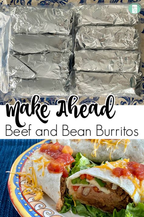 These make ahead beef and bean burritos make a great lunch or after school snack because you can take out one at a time from the freezer. #freezermeals101 #makeaheadmeals #makeahead #burritos #beef #bean Single Meals, Beef And Bean Burritos, Burritos Freezer, Bean Burritos Recipe, Homestyle Meals, Burritos Beef, Flav City, Overnight Oats With Chia, Dump Bags