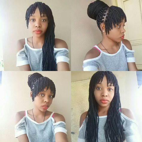 Box braid with bang Bob Box Braids With Bangs, Box Braid With Bangs, Box Braids With Fringe, Braids With Bangs For Black Women, Box Braids With Bangs, Fringe Braids, Braid Beauty, Braids With Bangs, Bob Box Braids Styles