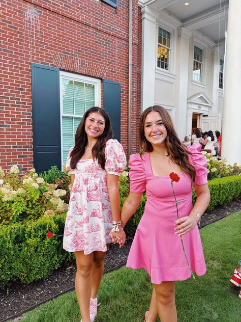 pink, college, sorority, ceremony, golden goose, dresses, friends, carnation, flowers, pinned Sorority Pin Attire, Pin Attire Sorority, Sorority Pins, Carnation Flowers, Induction Ceremony, College Sorority, Golden Goose, Sorority, Flowers