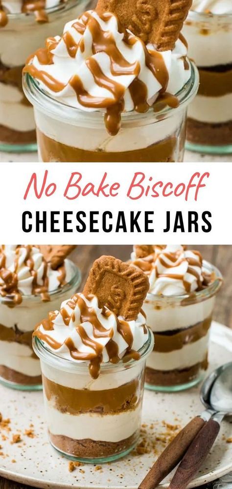 CHEESECAKE No Bake Cheesecake Cool Whip Recipes, Cookie Butter Parfait, Biscoff Cheesecake Shooters, Biscoff No Bake Cheesecake Cups, Cheesecake Jars No Bake, Biscoff Trifle Recipe, Individual Desserts For Parties, Lotus Biscoff Cheesecake, Cheesecake Jars