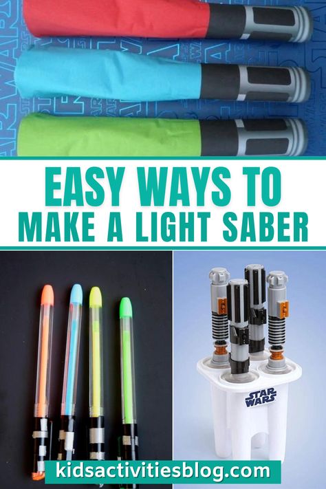 Diy Lightsaber For Kids, Light Saber Diy, Lightsaber Craft, Diy Star Wars Gifts, Fun Party Crafts, Lightsaber Ideas, Star Wars Activities, Diy Lightsaber, Star Wars Crafts