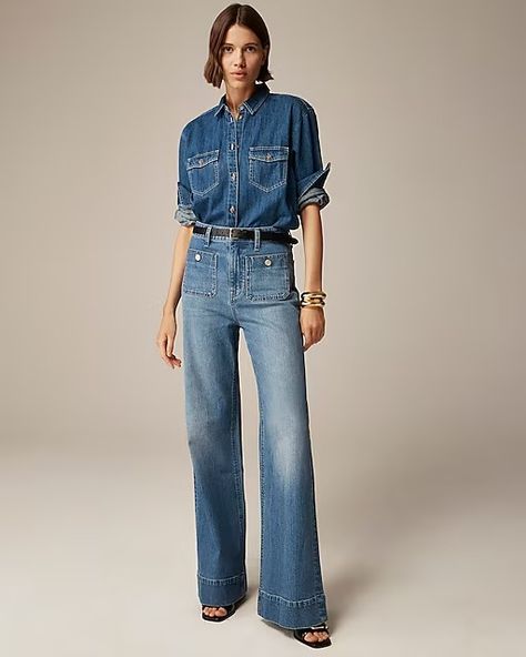 Search: Wide Leg Jean | J.Crew Stylish Winter Outfits, Denim On Denim, J Crew Style, Denim Chic, Denim Trousers, Wide Leg Denim, Denim Outfit, Fall Winter Outfits, Pants Outfit