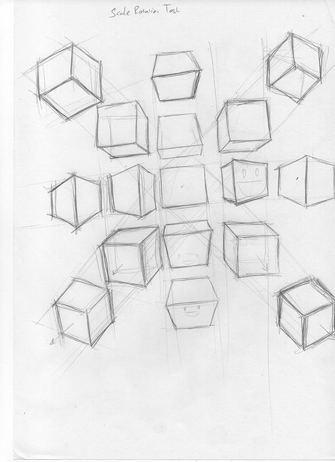 Rotating Cubes Cubes In Different Angles, Cube Drawing Sketch, Sketch Cube, Cube Reference, Perspective Objects, Basic Perspective, Form Practice, Human Skull Drawing, Shape Learning