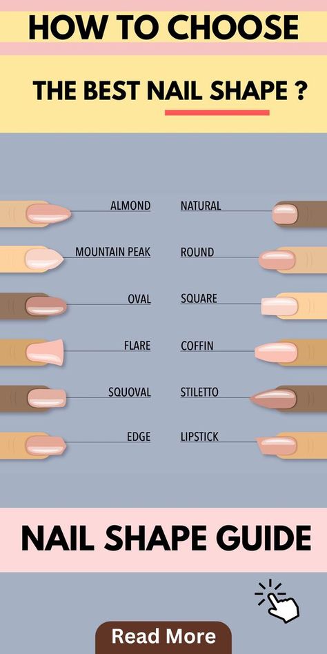 Nail Shaped Short, Short Nails Shape Ideas, Finger Nail Shapes, Nail Styles Shapes, Arrowhead Nails, Shapes For Nails, Best Nail Shape For Your Hands, Nail Shapes For Short Nails, Nail Shape Natural