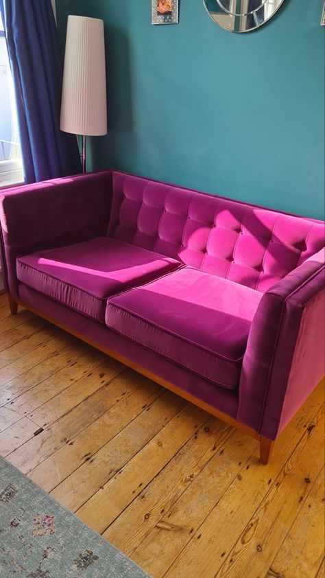 Fuschia Sofa, Dark Pink Sofa, Colourful Sofa, Black And Purple Wallpaper, Tv Lounge, Sofa 3 Seater, Sleep Quotes, Chesterfield Sofas, Viva Magenta