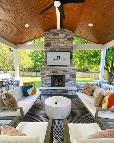 Gas Fireplace Outdoor, Fall Patio, Fireplace Outdoor, Covered Patio Design, Outdoor Grill Station, Patio Grill, Grill Station, Build Outdoor Kitchen, Stamped Concrete Patio