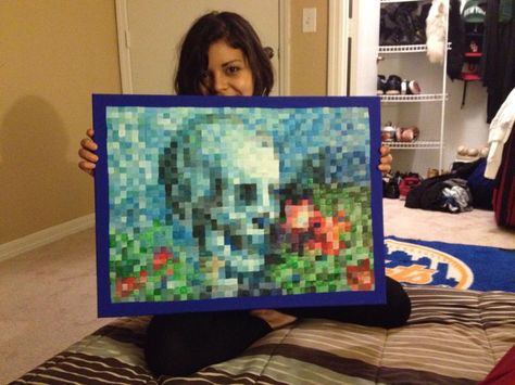 Hand-painted in-game Minecraft painting in real life! (Artception? jk) Minecraft Paintings In Game Grid, Minecraft Decorations In Real Life, Minecraft Irl Decorations, Minecraft Crafts Irl, Minecraft Painting Grid, Minecraft Canvas Painting Diy, Minecraft Painting Pixel Art, Minecraft Art Ideas, Minecraft Block Art