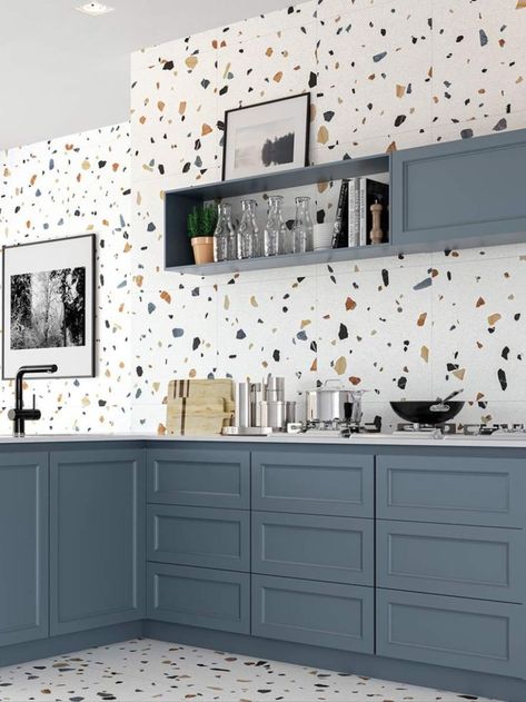 Kitchen tile ideas: terrazzo tiles Kitchen Diner Floor Tiles, Terazzo Kitchen Wall, Kitchen Wall Pattern, Terazzo Kitchen Floors, Kitchen Terrazzo Floor, Terrazzo Tile Kitchen, Terrazzo Kitchen Countertops, Kitchen Wall And Floor Tiles, Kitchen Wall Tiles Ideas