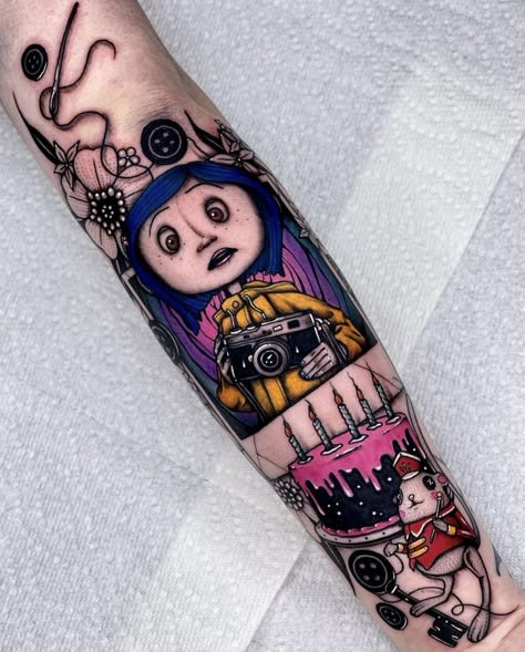 Jumping Mice, Coraline Tattoo, Tim Burton Tattoo, Mouse Tattoos, Saved Tattoo, Movie Tattoos, Cartoon Character Tattoos, Scary Tattoos, Black Girls With Tattoos