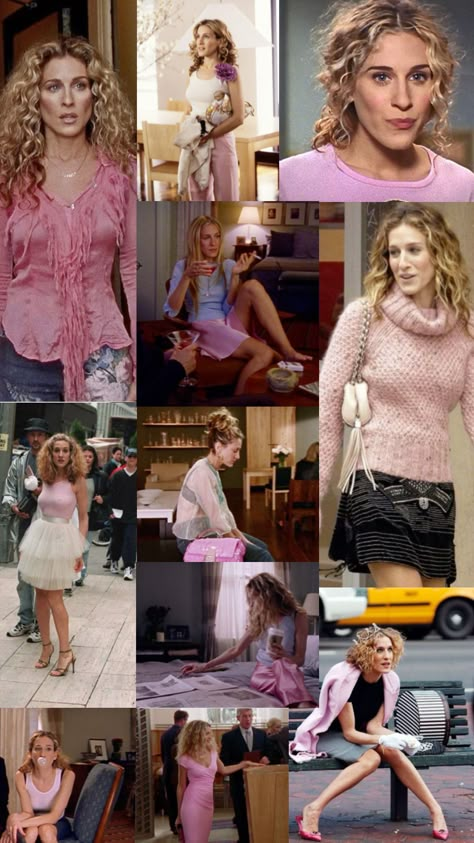 Carrie Bradshaw in Pink 🩷 #satc #sexandthecity #satcoutfit #fashion #carrie #carriebradshaw #pink #style #carriebradshawstyle #outfit #inspo Satc Carrie Outfits, Carrie Bradshaw Birthday, Carrie Bradshaw Makeup, Carrie Bradshaw Pink, Carrie Bradshaw Outfits Y2k, Satc Outfits Carrie, Carrie Bradshaw Pink Dress, Carrie Satc, Carrie Bradshaw White Shirt