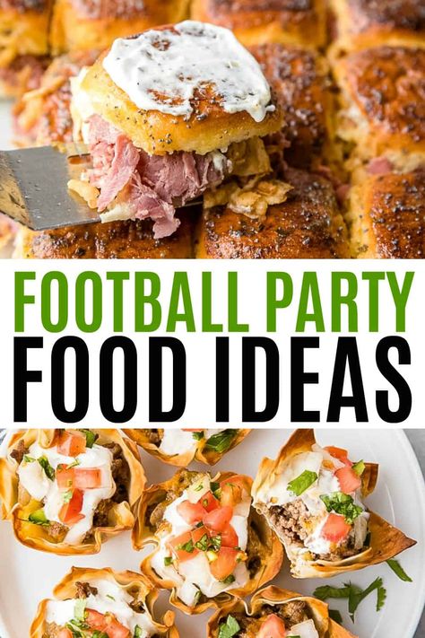 It is my favorite time of the year- Football Season! These simple and delicious Football Party Food Ideas will turn your snack table into a touchdown! #RealHousemoms #appetizers #sliders #tacocups Cheap Football Food, Appetizers Sliders, Football Dinner, Rolled Roast Beef, Football Party Snacks, Tailgate Ideas, Rolled Roast, Roast Beef Sliders, Football Party Foods