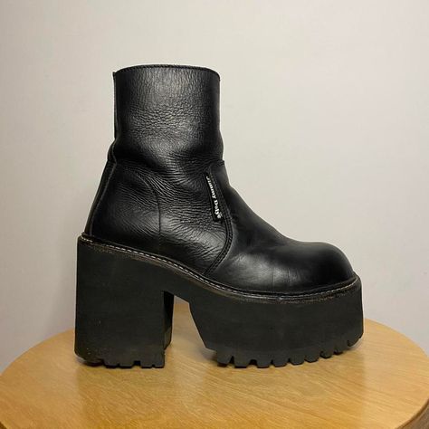 Big Platform Shoes, Black Chunky Platform Heels, Thrifted Shoes, Black Chunky Boots, Chunky Platform Boots, Chunky Black Boots, Gothic Boots, Chunky Ankle Boots, Short Ankle Boots