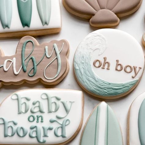 Jess Linstra on Instagram: "Not quite ready for summer to end with these cookies 🌊🤙🏼 #cookies #njcookies #decoratedsugarcookies #cookiesofinstagram #babyonboard #babyshowercookies" Baby On Board Cookies, Surf Baby, Theme Cookies, Shower Cookies, Baby On Board, Royal Babies, Baby Cookies, Baby 2, Baby Shower Cookies