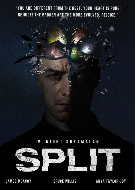 Movie Poster A4: Split Split Movie Poster, Movie Banner, Split Movie, Charles Xavier, Movies 2016, James Mcavoy, Anya Taylor Joy, Bruce Willis, Marvel 3