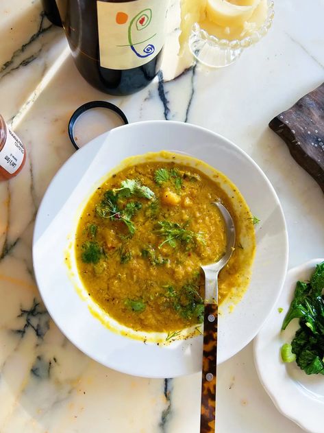 Squash Soup with Lentils and Herbs - by Alison Roman Soup Squash, Soup With Lentils, Alison Roman, Yellow Lentils, Split Pea Soup, Lentil Recipes, Squash Soup, Crushed Red Pepper Flakes, Red Lentil