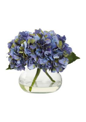 Nearly Natural Blooming Hydrangea With Vase. Capturing a blooming hydrangea in all of its glory, this wonderful silk arrangement will add a touch of sunshine to any area. Besides the soft, full blooms, this piece comes with an attractive vase complete with liquid illusion faux water it’ll stay fresh looking for years. Wooden Pillar Candle Holders, Hydrangea Flower Arrangements, Silk Arrangements, Hydrangea Not Blooming, Rose Garland, Silk Floral Arrangements, Silk Plants, Wood Candle Holders, Rose Wreath