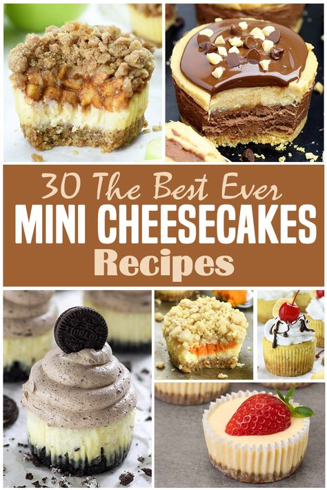 Top 30 Mini Cheesecake Recipes Ever Mini Cheesecakes With Fruit, Mini Christmas Cheesecake Recipes, Fall Mini Cheesecake Recipes, Miniature Cheesecakes Recipes, Easter Cheesecake Desserts, Mini Cake Desserts, Cheesecake Bites Recipes Easy, Fall Cheesecake Recipes Easy, Small Cheesecake Recipes