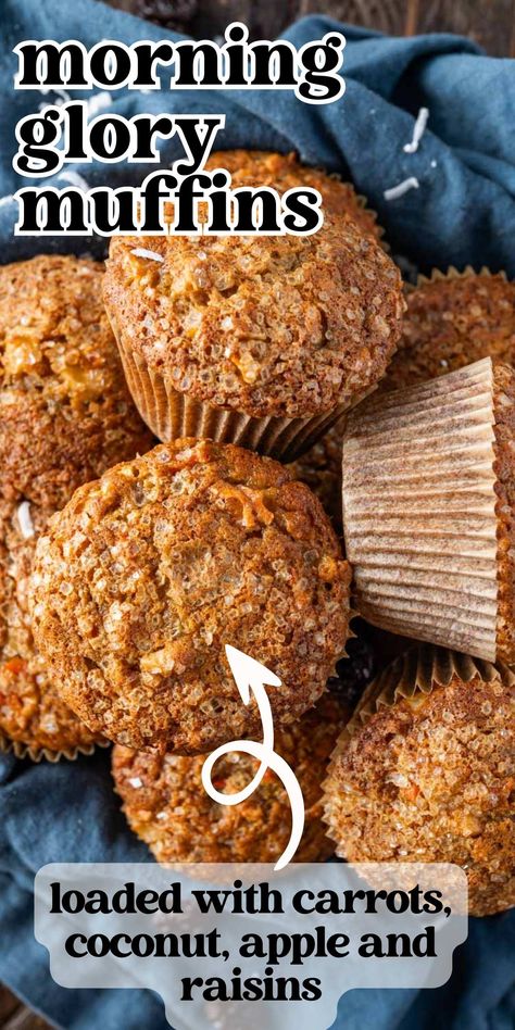 This morning glory muffin recipe makes the perfect muffins in 35 minutes! An old fashioned recipe loaded flavors of carrot, raisin, walnut and apple. Raisin Cake Recipe, Raisin Bran Muffin Recipe, Morning Glory Muffin, Carrot Raisin Muffins, Morning Glory Muffins Healthy, Apple Carrot Muffins, Bran Muffins Healthy, Morning Glory Muffins Recipe, Raisin Bran Muffins