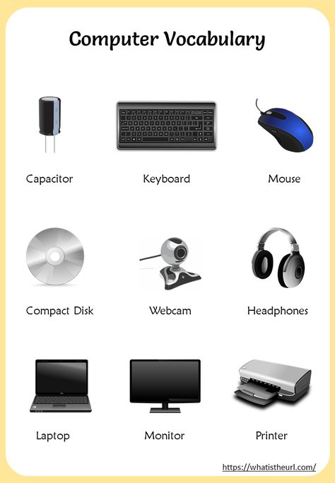 Share this on WhatsAppWe have prepared a list of charts based on computer vocabulary for kids. It contains 2 pages. You can download the PDF below, Download: Printable Computer Vocabulary Charts The words in the chart: Capacitor,Keyboard, Mouse, Compact Disk, Webcam, Headphones, Laptop, Monitor, Printer, Processor, Secure Digital Card, Router, Central Processing Unit, Universal Serial […] Computer Charts For Classroom, Computer Parts For Kids, Computer Vocabulary, Parts Of Computer, Vocabulary For Kids, Computer Generation, Computer Devices, All About Me Worksheet, Teaching Computers