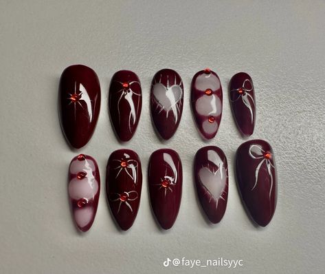 Red Wine Nails Design, Matte And Shiny Nails, Red Goth Nails, Dark Red Nail Art, Maroon Nail Designs, Burgundy Nail Designs, Dark Red Nails, Band Nails, Maroon Nails