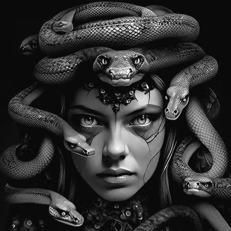 Medusa Pictures, Medusa Artwork, Greek God Tattoo, Medusa Tattoo Design, Medusa Art, Girl Face Tattoo, Egypt Tattoo, Greek Mythology Tattoos, Harley Quinn Artwork