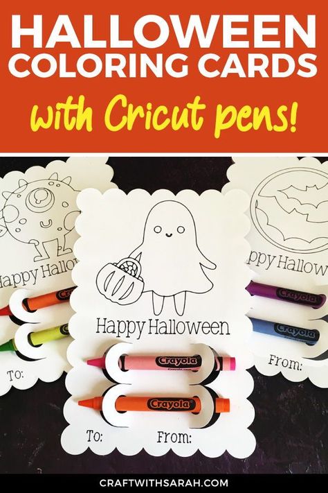 Halloween Party Cricut Projects, Cricut Halloween Class Gifts, Cricut Halloween Cards, Diy Halloween Favors, Diy Halloween Treat Bags, Halloween Classroom Treats, Halloween Handout, Halloween Crayons, Space Halloween