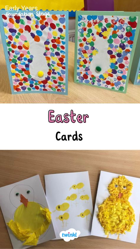 Create cards as eyfs easter activities. Click for more easter cards for kids ideas. Thanks to Emilie Moon and Clare Kennedy Easter Craft Eyfs Activities, Easter Bunny Cards For Kids, Easter Card Ideas For Kids, Easter Cards Handmade Kids, Easter Card For Kids, Easter Cards For Kids To Make, Eyfs Easter Activities, Easter Cards Eyfs, Easter Cards Preschool