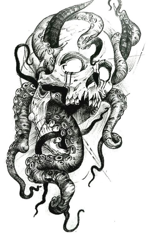 Genesis Book, Kraken Tattoo, Skull Art Tattoo, Octopus Tattoo Design, Skull Sleeve Tattoos, Skull Art Drawing, Theme Tattoo, Creepy Tattoos, Skulls Drawing