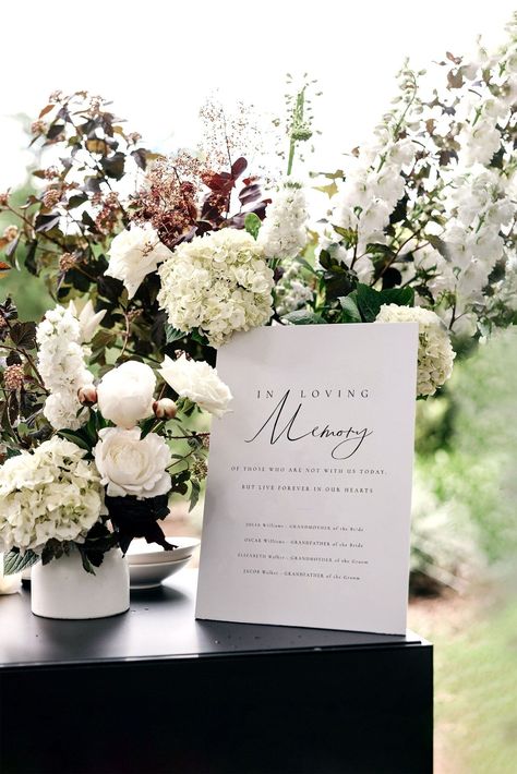 Discover a stunningly modern and elegant way to pay tribute to your loved ones on your special day - the In Loving Memory Sign Template. Perfect for weddings, funerals, or any event where you want to honor a cherished family member, this printable template allows for a personal touch that will leave a lasting impression. Tribute Table At Wedding, In Loving Memory Wedding Ideas, Wedding Memorial Ideas, Wedding Memorial Sign, Memory Table, Memorial Signs, Elegant Font, Wedding Memorial, Table Signs