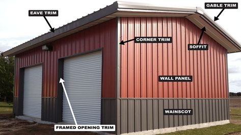 Color Chart For Your Steel Metal Buildings Two Tone Metal Building, Metal Colors For Houses, Charcoal Gray Metal Building, Metal Barn Colors Scheme Exterior, Burnished Slate Metal Building, Metal Shop Building 40x60, Metal Building Colors Schemes, Metal Building Colors, Steel Siding Colors