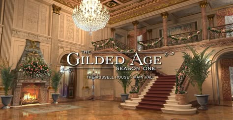 The Gilded Age - The Russel House - Main Hall, Matthew J. Sama on ArtStation at https://www.artstation.com/artwork/vJ4x9A Gilded Age Interior Design, Mansion Hall, Glided Age, Chateau Interior, Gilded Age Mansions, Chateaux Interiors, The Gilded Age, Sims Builds, Bloxburg Ideas