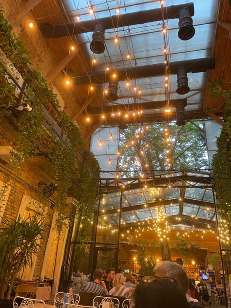 fairy lights, aesthetic, lights, fairy, restaurant, budapest, hungary, inspo, greenery, plants, romantic Fairy Light Restaurant, Fairy Restaurant, Fairy Lights Aesthetic, Aesthetic Lights, Ibiza Summer, Aesthetic Restaurant, Greenery Plants, Lights Aesthetic, Budapest Hungary