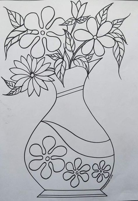 Vase Drawing Design, Vase Drawing Ideas, Flower Pot Drawing Pencil, Peacock Drawing With Colour, Flower Colouring Pages, Flower Vase Drawing, Vase Drawing, Sunflower Coloring Pages, Printable Flower Coloring Pages