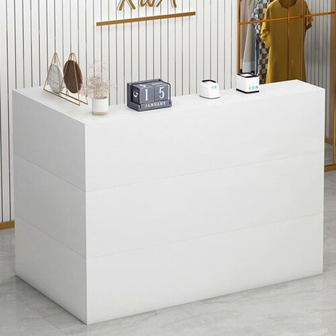 Ebern Designs Amalah L-Shape 200 Person Wood Reception Desk | Wayfair Wood Reception, Wood Reception Desk, Contemporary Reception, File Cabinet Desk, Desk Wood, Salon Suites, Pedestal Desk, Casa Container, Salon Interior Design