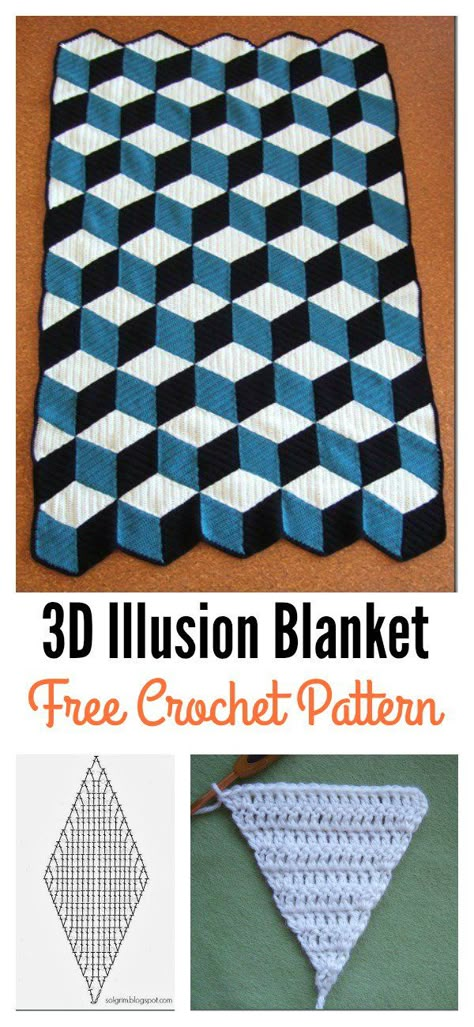 Free 3D Illusion Diamond Blanket Crochet Pattern Motifs Afghans, Crochet Blanket Diy, Zig Zag Crochet, Crochet Blanket Pattern Easy, Crochet Afghan Patterns Free, Crochet For Beginners Blanket, Blanket Crochet Pattern, Easy Crochet Blanket, Crochet Blanket Designs