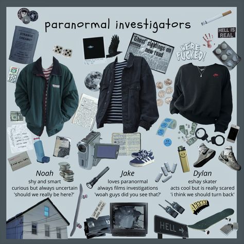 another moodboard Paranormal Outfits, Cryptic Core Outfits, Cryptid Hunter Outfit, Ghostcore Outfits Aesthetic, Paranormal Investigator Aesthetic Outfits, Paranormal Aesthetic Outfits, Aesthetic Outfit Moodboard, Ghost Hunting Aesthetic Outfit, Cryptid Aesthetic Clothes