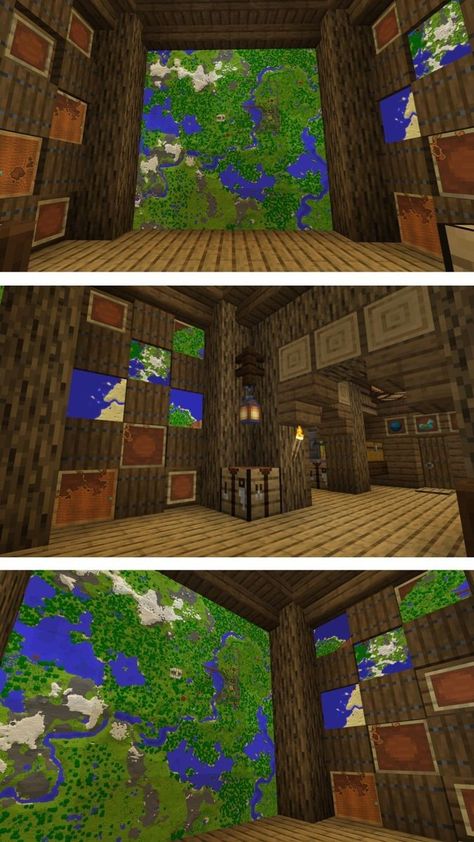 Armour Room Minecraft Ideas, Map Room Minecraft Ideas, Minecraft Map Room Design, Minecraft Map Design, Minecraft Cartographer Room, Minecraft Storage Room Ideas Exterior, Cartography Room Minecraft, Treasure Room Minecraft, Minecraft Big Room Ideas