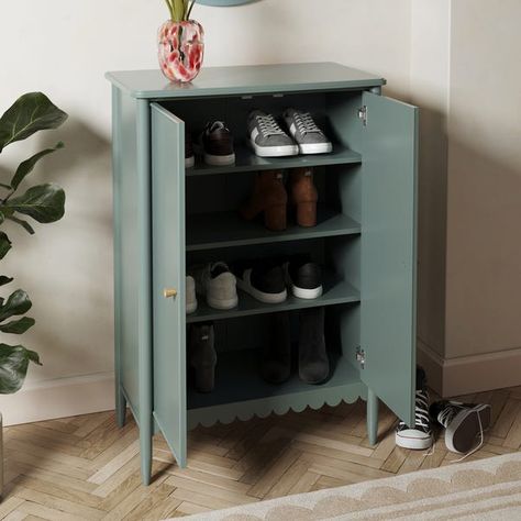 Pastel Scandi, Hall Ways Ideas, Hallway Shoe Storage, Hallway Unit, Shoe Storage Furniture, Hallway Paint, Shelves For Storage, Matching Furniture, Hallway Storage