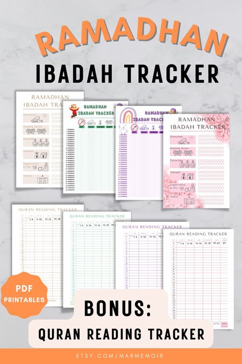 Ramadan ibadah tracker | Ramadhan planner for kids | printables | Quran reading tracker Ramadhan Checklist, Ramadan Planer, Ramadhan Gift, Muslim Planner, Cute Planners, Islamic Activities, Quran Reading, Quran Journal, Activities Ideas