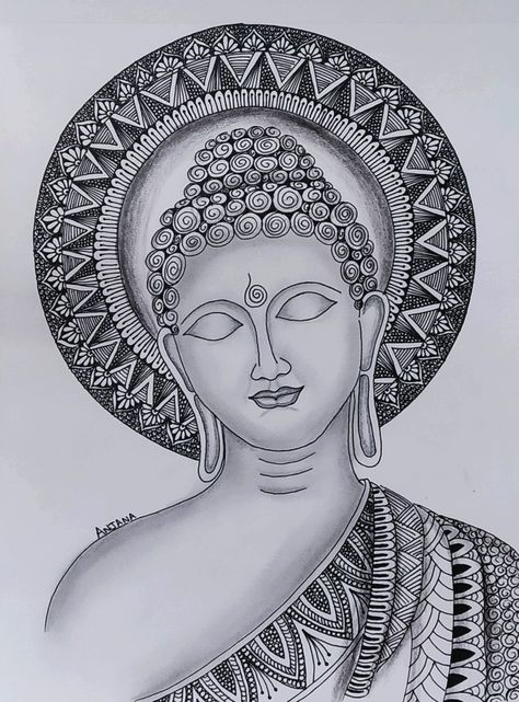 Bhudha Pics Mandala, Lord Bhudha Drawings, Lord Buddha Mandala Art, Buddha Art Drawing Simple, Buddha Drawing Pencil Simple, Buddha Sketch Drawings, Buddha Pencil Sketch Art, Wall Drawing Ideas Creativity Artists, Buddha Mandala Artwork